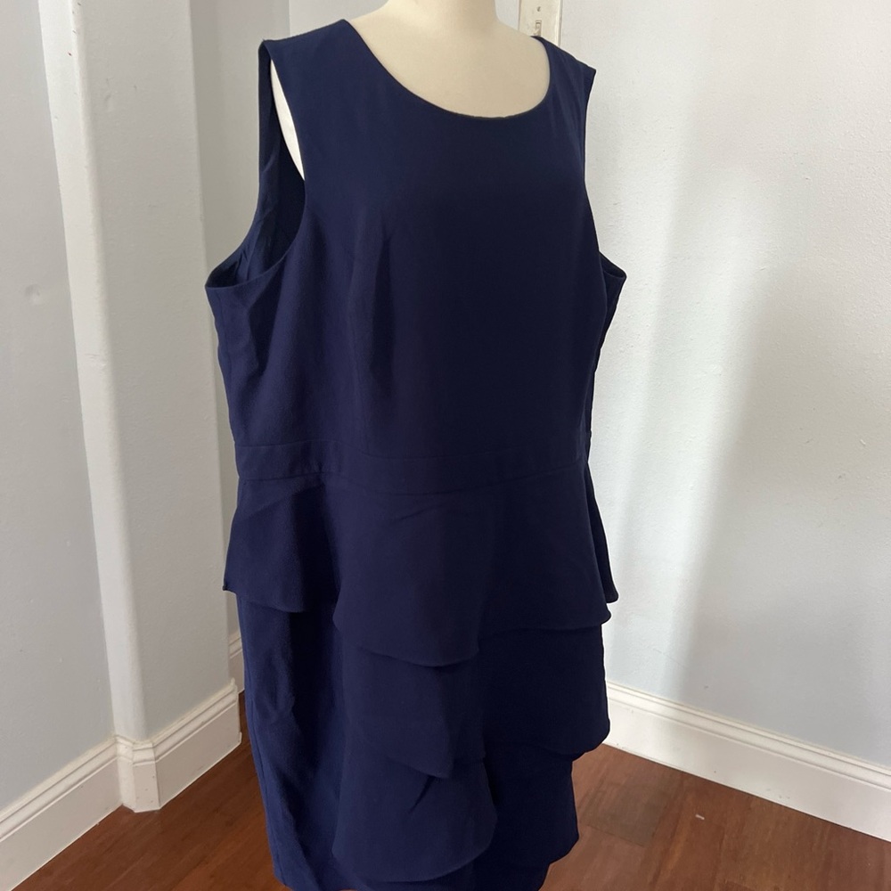 Eliza J Tiered Ruffle‎ Navy Sheath Sleeveless Dress Plus Size 22W